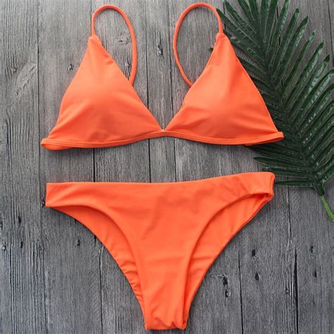 Melphieer Brazilian Bikini Set Swimwear Swimsuit Women Sexy Push Up Orange Bikinis Swimming