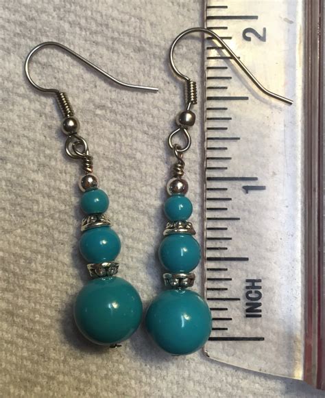 Glass Turquoise And Silver Dangle Earrings Etsy Uk