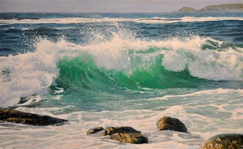 Great Realism Water Crashing On Rocks Painting Surf Painting Ocean