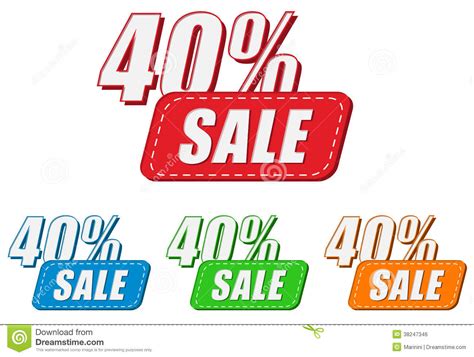 40 Percentages Sale Four Colors Labels Stock Illustration