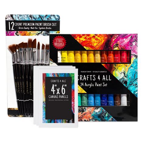 Acrylic Paint Set For Adults And Kids 24 Pack Of 12ml Paints With 12