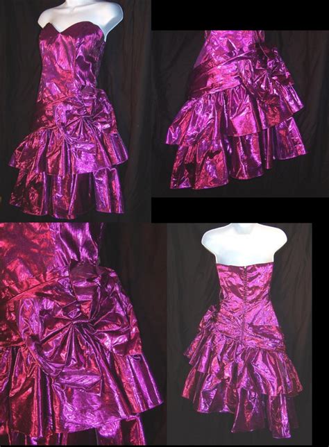 80s Prom Dresses Vintage 80s Purple Metallic Lamé Strapless Prom