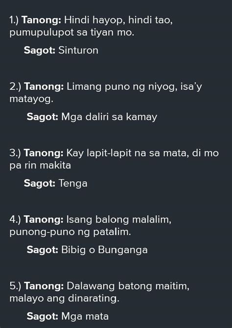 Give 5 Filipino Riddles Brainlyph