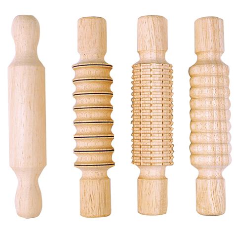 Colorations All Wood Clay And Dough Textured Rolling Pins Set Of 4