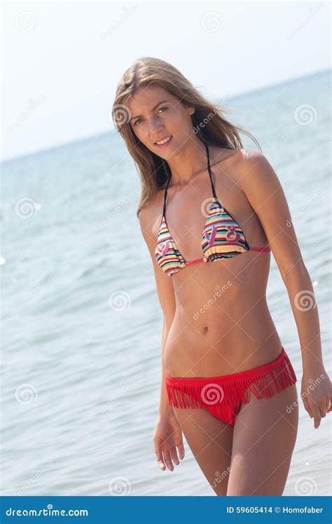 Romanian Woman With Bikini In Hellenic Beach Stock Photo Image Of