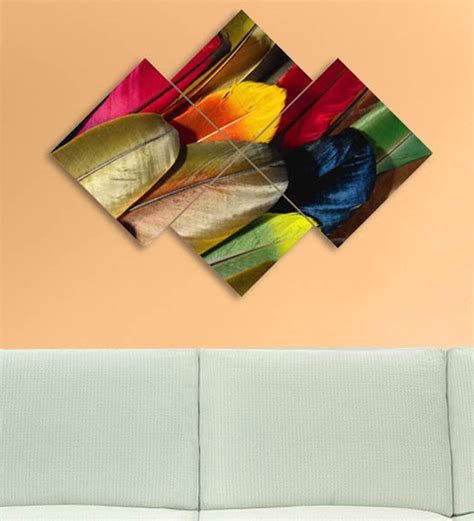 Buy Mdf 4 Panel Colourful Feathers Wall Decor By Go Hooked Online