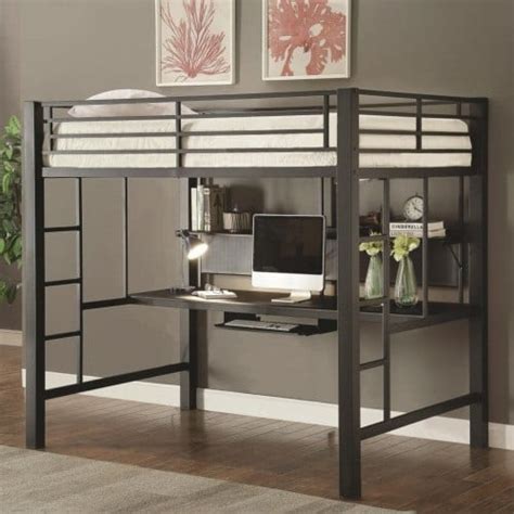 Modern Full Size Metal Loft Beds For Adults With Desk