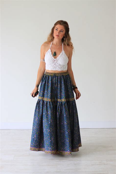 Indian Luxe Skirt Gypsy Skirt 70s Folk Dress Floral Peasant 60