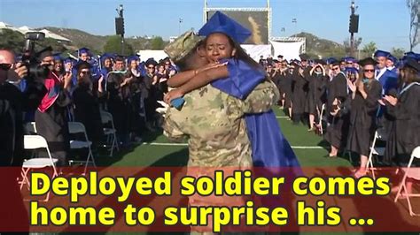 Deployed Soldier Comes Home To Surprise His Wife At Her Graduation Youtube