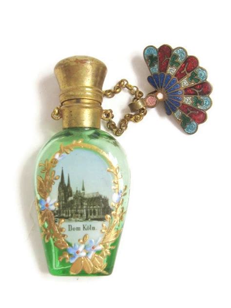 19t Century Bohemian Moser Perfume Bottle With Clover Clip Chain