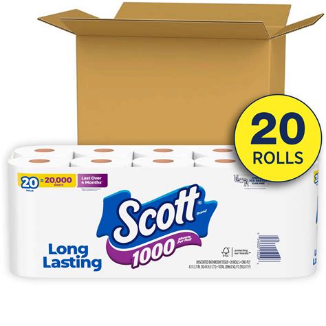 Scott 1000 Toilet Paper 20 Rolls 1000 Sheets Per Roll