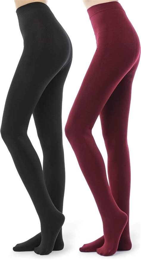 2 Pairs Fleece Lined Tights For Women 100d Opaque Warm Winter Pantyhose At Amazon Women’s