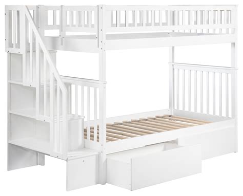 Woodland Staircase Bunk Bed Twin Over Twin With 2 Urban Bed Drawers