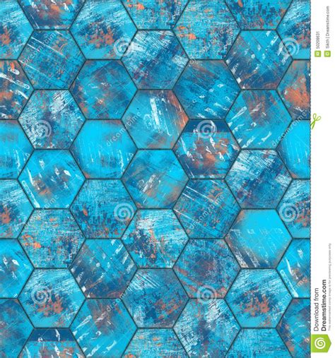 Hexagonal Blue Grungy Metal Tiled Seamless Texture Stock