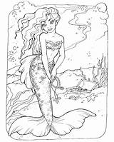 Mermaid Coloring Adult Adults sketch template