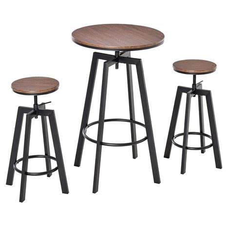 Buy Homcom 3 Piece Industrial Adjustable Bar Table Set Bar Height