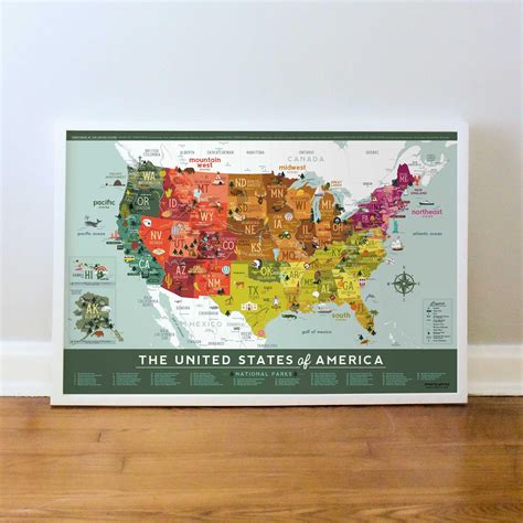 Educational Childrens Us Map Fun Illustrated Map Us National Parks