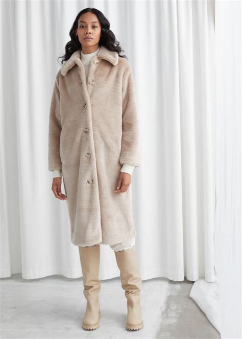 And Other Stories Faux Fur Long Coat In Beige Carrie Bradshaws Work