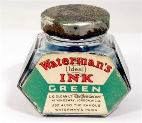 Waterman Green Ink Bottle V0829 England 2 Oz Vintage Waterman Pens
