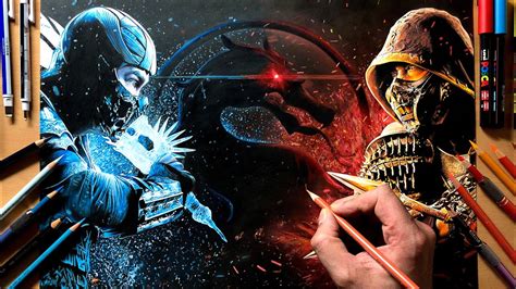 Drawing Sub Zero Vs Scorpion Mortal Kombat 2021 Timelapse