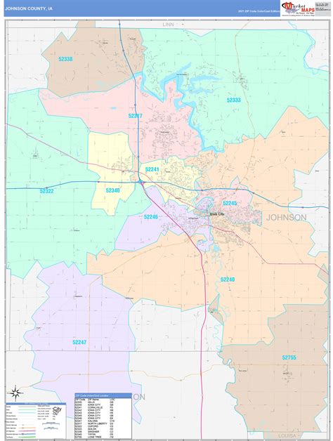 Johnson County Ia Wall Map Color Cast Style By Marketmaps