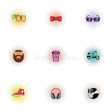Subculture Hipster Icons Set Pop Art Style Stock Vector Illustration