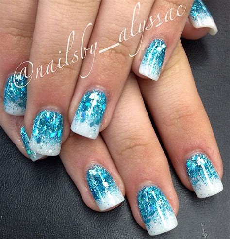 Frozen Inspired Nails Ice Blue Glitter Faded Into White Glitter