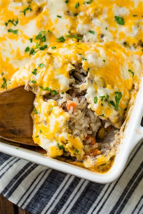 Cheesy Ground Beef And Rice Casserole Oh Sweet Basil Recipe