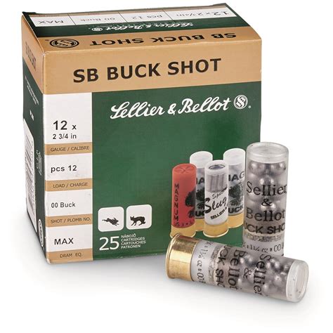 sellier and bellot buckshot 12 gauge 2 3 4 shells 00 buckshot 9 pellet 25 rounds 222603