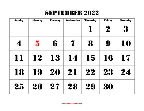 September 2022 Free Printable Calendar Blank Calendar 2022