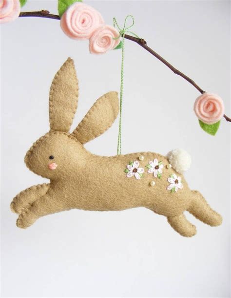 Felt Pdf Sewing Pattern Hopping Bunny Easter Ornament Easy Sewing