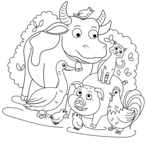 Fise de Colorat cu Animale Domestice Conduse De o Vacă Descărcați imprimați sau colorați