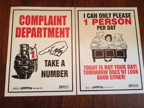 Two Funny Complaint Department Signs For The Office Classifieds