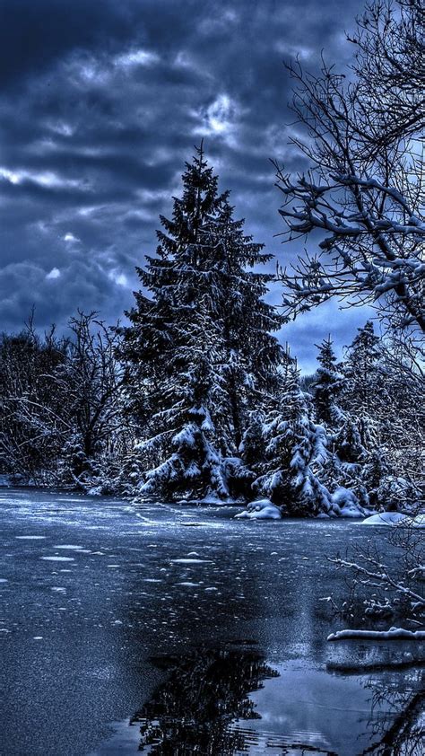 720x1280 Wallpaper Winter Trees River Lake Snow Ice Hdr Winter