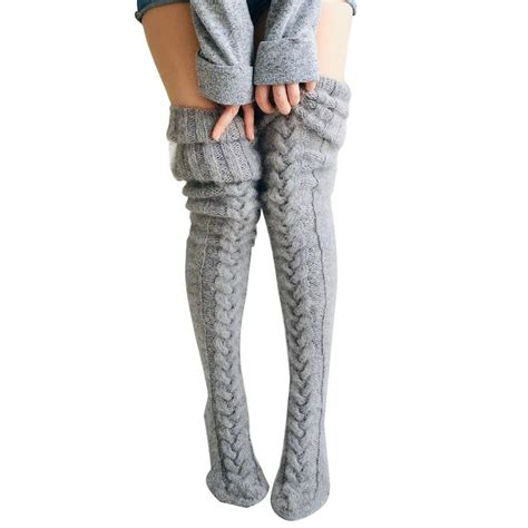 listenwind listenwind women winter warm knit cable long socks stockings casual wool thigh high