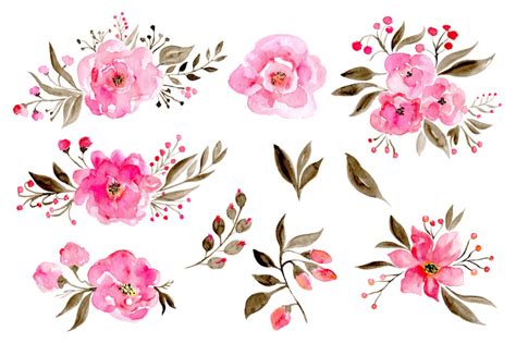 Romantic Pink Watercolor Flowers Roses By Watercolorflowers Thehungryjpeg