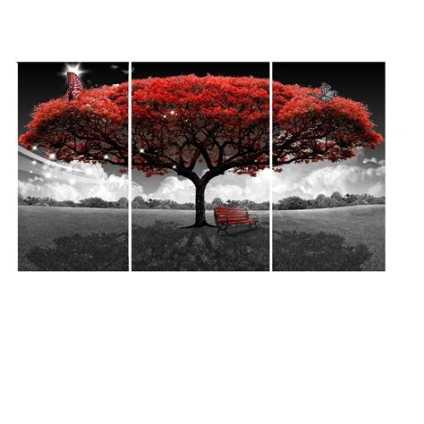 Home Decor Wall Art Canvas Posters Framewrorks 3 Panel Red Tree