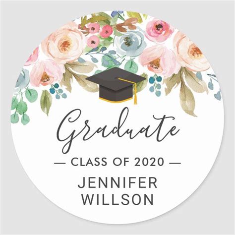 Watercolor Chic Floral Graduate Hat Graduation Classic Round Sticker
