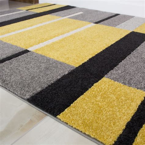 Rugs Rio Range Yellow And Grey Contemporary Patchwork Living Room Rug