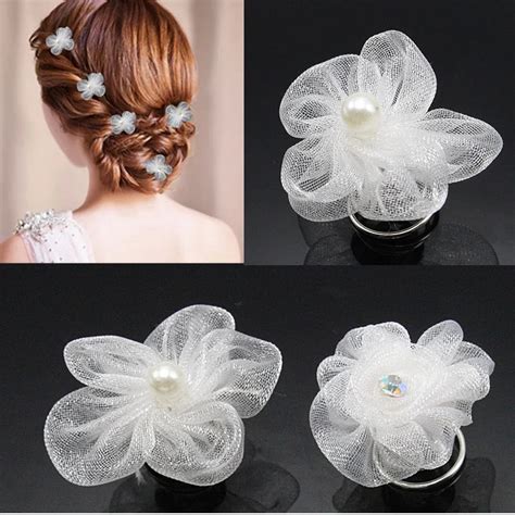 5pcslot Wome Girls Wedding Bridal Hairstyles Jewelry White Flower Spin Hairpins Screw Spiral