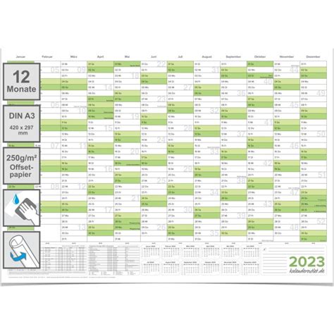 Abwischbarer Wandkalender 2023 Jahresplaner Grün Format 420x297cm