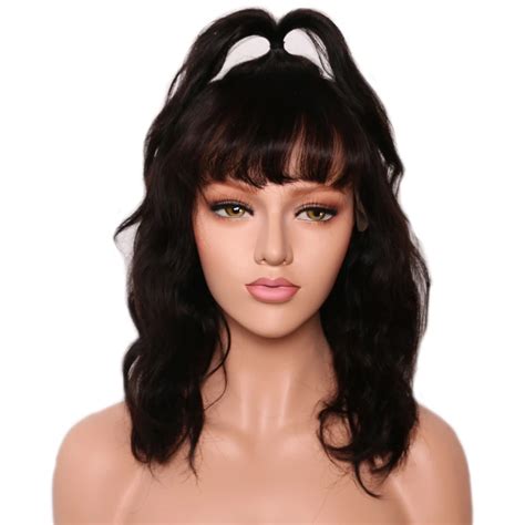 Shumeida Lace Front Short Human Hair Wigs With Bangs Wavy Lace Front