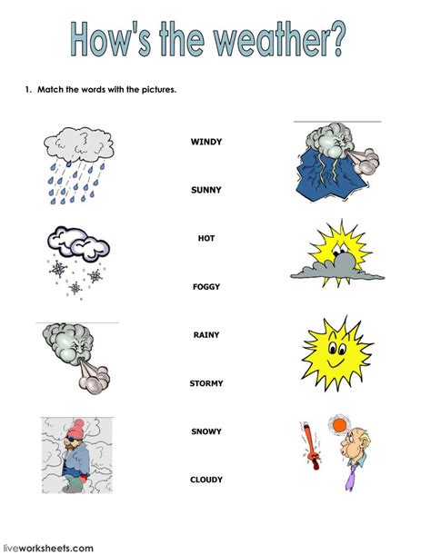 Esl printable weather conditions vocabulary worksheets, picture dictionaries, matching exercises, word search and crossword puzzles, missing letters in words and unscramble the a fun esl printable matching exercise worksheets for kids to study and practise weather conditions vocabulary. Weather Worksheets For 1St Grade — db-excel.com