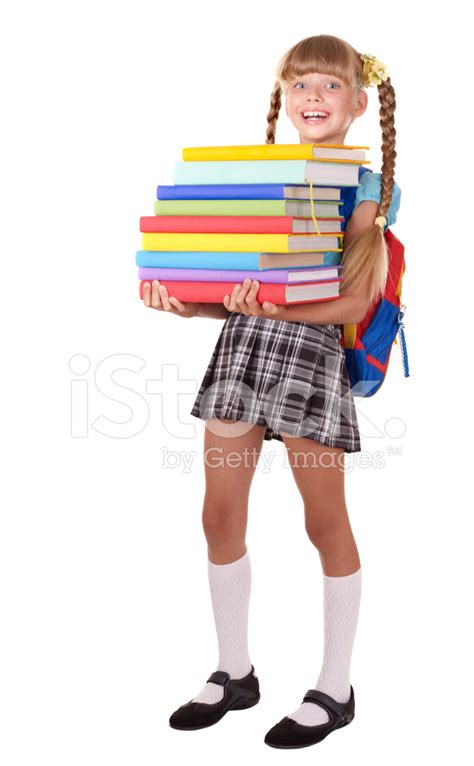 Schoolgirl With Backpack Holding Books Stock Photo Royalty Free