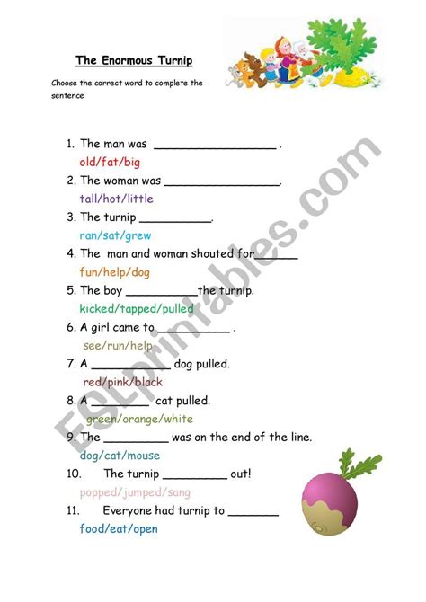 The Enormous Turnip Wordchoice Esl Worksheet By Lauragrieve