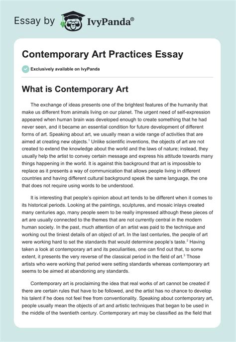 Contemporary Art Practices 2962 Words Essay Example