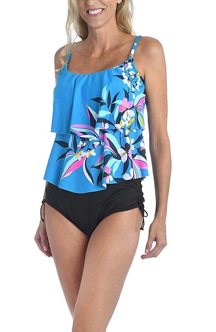 buy 24th and ocean women s 2 tiered ruffle tankini swimsuit top teal tropical hideaway m at