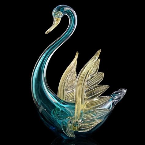 Barbini Murano Vintage Sommerso Aqua Blue Gold Flecks Italian Art Glass Mid Century Swan