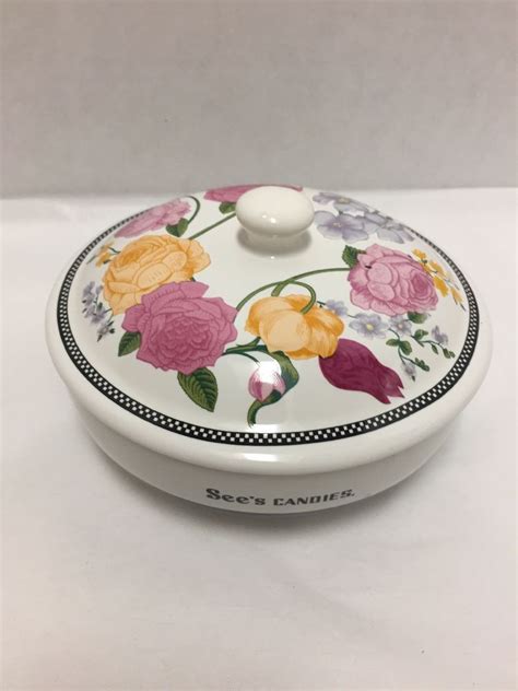Sees Candies Ceramic Floral Candy Dish With Lid And Roses Seescandies