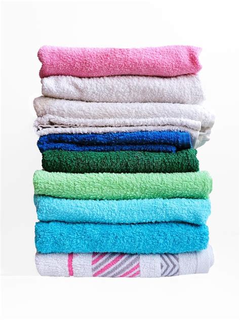 Stack Of Bath Towels On Light Wooden Background Closeuppile Of Rainbow